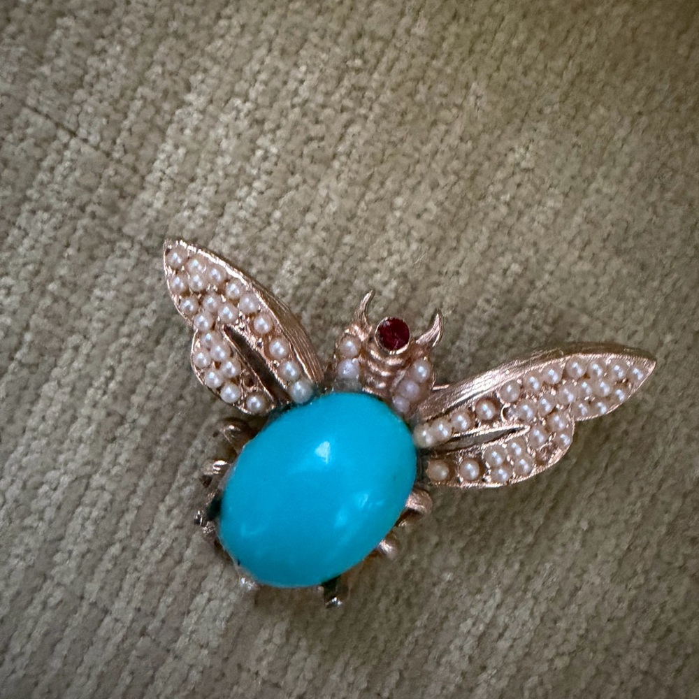 Elegant Gold and Turquoise Bug Brooch, vintage brooch